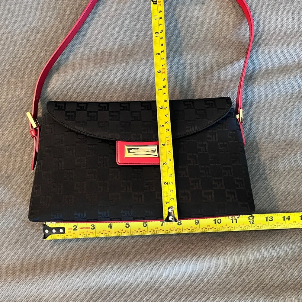 St John Black Shoulder Bag with Red Leather Trim